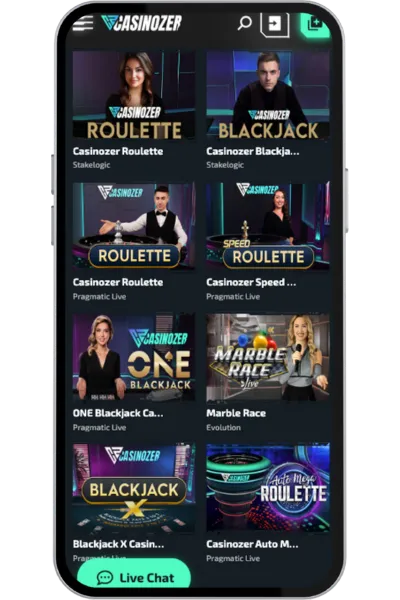 Liste de jeux de table en direct